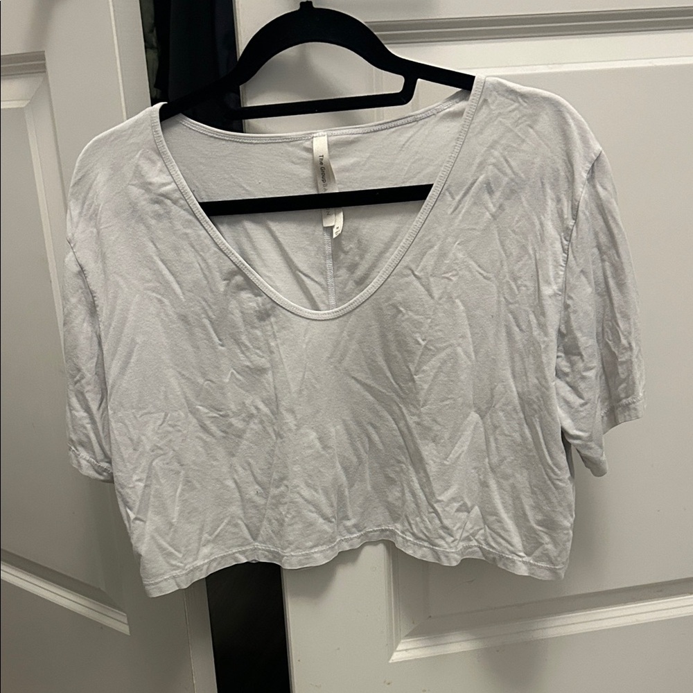 Aritzia Light Gray V-Neck Crop Top